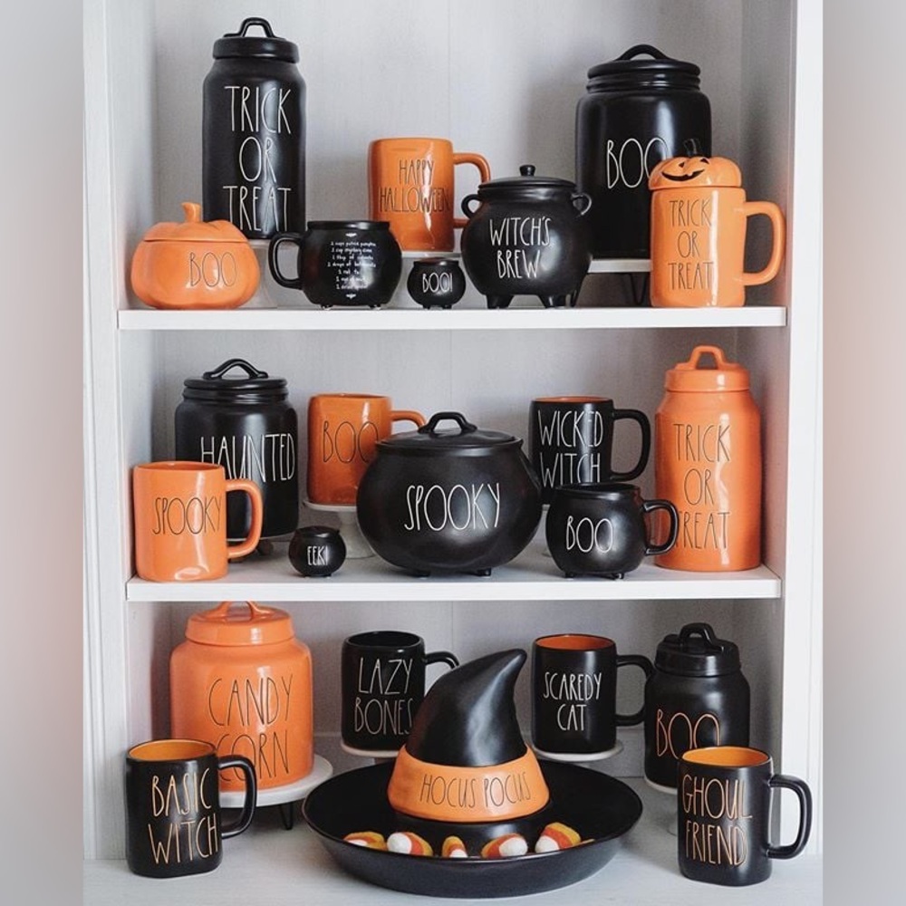 Rae Dunn Haunted Canister With Sealed Lid Pot with Lid Black Orange Halloween